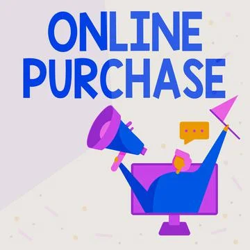 Writing displaying text Online Purchase. Business overview Purchases electronic Illustrazione stock