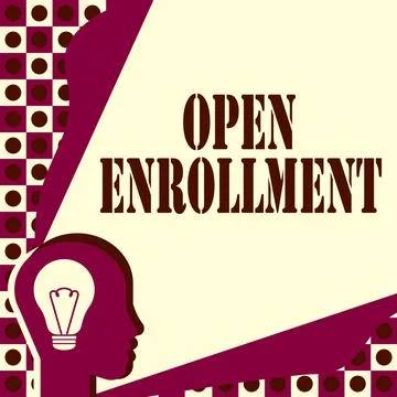 Writing displaying text Open Enrollment. Word for The yearly period when showing Stock-Illustration