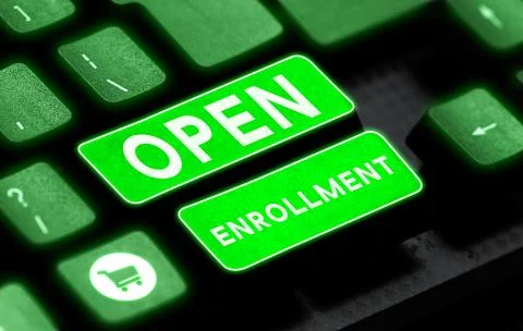 Writing displaying text Open Enrollment. Business overview The yearly period Stock-Illustration