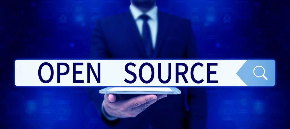 Writing displaying text Open Source. Concept meaning denoting software which 写真素材