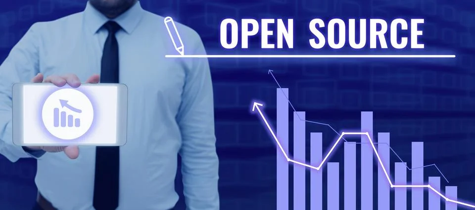 Writing displaying text Open Source. Business concept denoting software which 스톡 사진