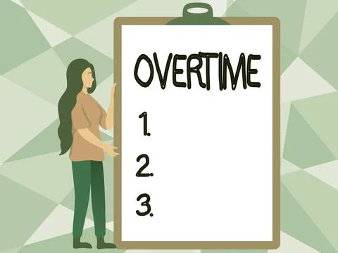 Writing displaying text Overtime. Conceptual photo Time or hours worked in Stock Illustration