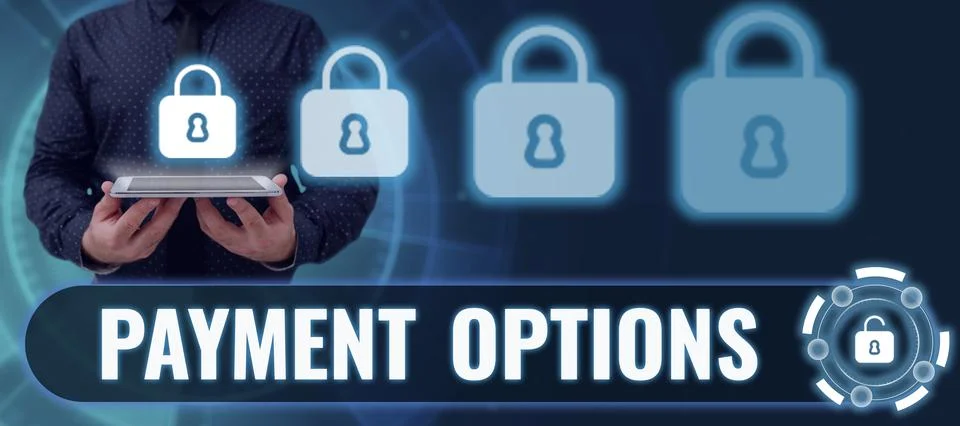 Writing displaying text Payment Options. Word for ways that a customers can pay Stock Photos