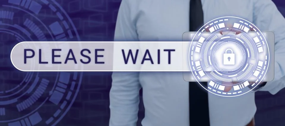 Writing displaying text Please Wait. Internet Concept to pause any implemented Stock Photos