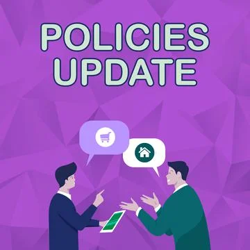 Writing displaying text Policies Update. Word for act of adding new information Illustration