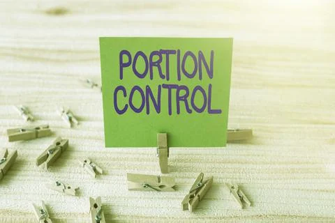 Writing displaying text Portion Control. Word Written on knowing the correct Stock Photos