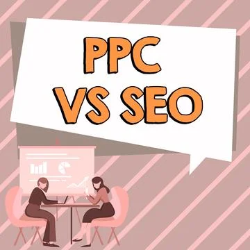 Writing displaying text Ppc Vs Seo. Word Written on Pay per click against Search Stock Illustration