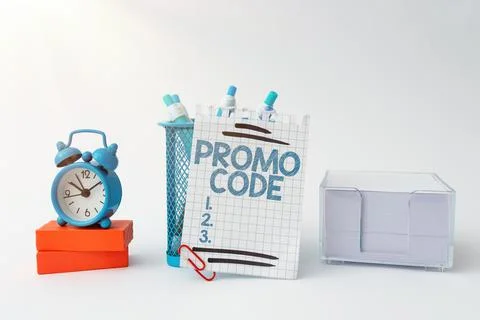 Writing displaying text Promo Code. Word Written on digital numbers that give Stock Photos