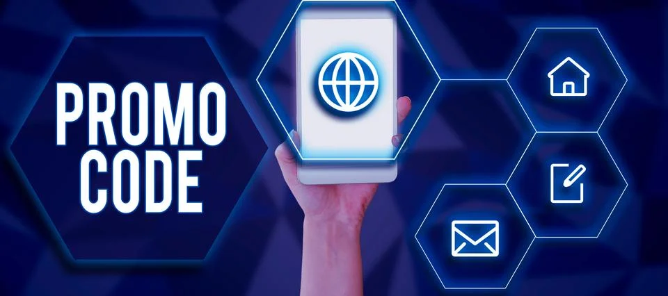 Writing displaying text Promo Code. Business concept digital numbers that give Stock-Fotos