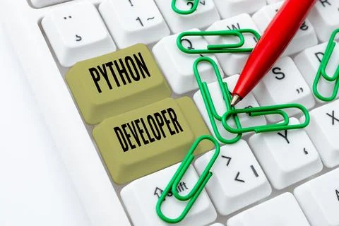 Writing displaying text Python Developer. Word Written on responsible for Stock Photos
