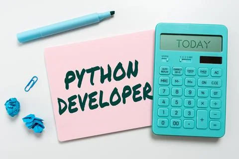 Writing displaying text Python Developer. Business showcase employees are Stock Photos