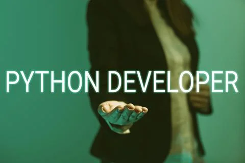 Writing displaying text Python Developer. Business showcase responsible for Stock Photos