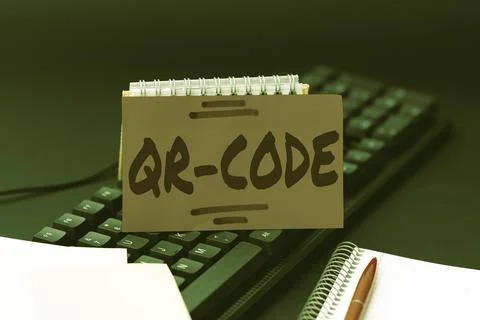 Writing displaying text Qr Code. Business overview the trademark for a type of Foto stock