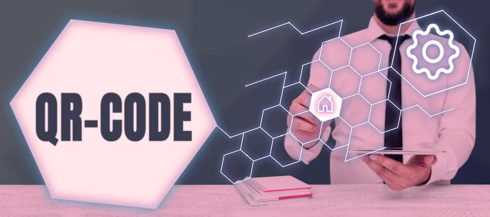 Writing displaying text Qr Code. Concept meaning the trademark for a type of Foto stock