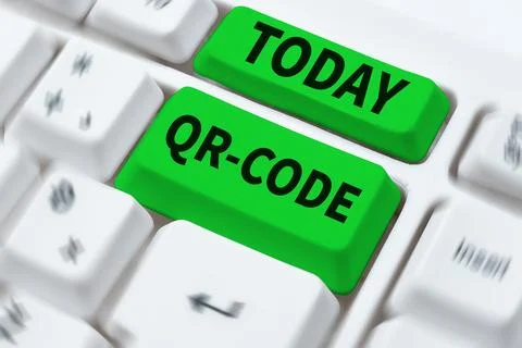 Writing displaying text Qr Code. Word Written on the trademark for a type of Foto stock