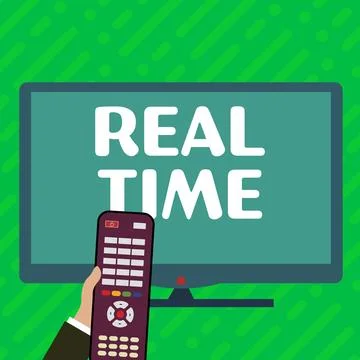 Writing displaying text Real Time. Business overview the actual time during Stock Illustration