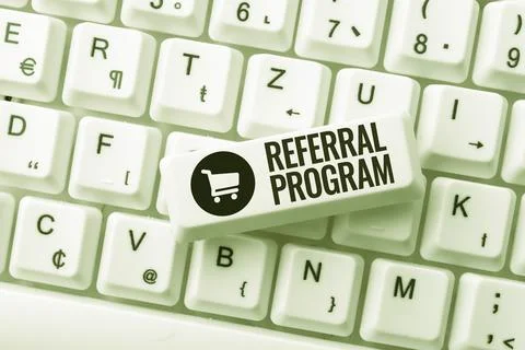 Writing displaying text Referral Program. Business overview employees are 스톡 사진