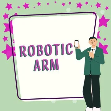 Writing displaying text Robotic Arm. Business concept programmable mechanical Stockillustratie