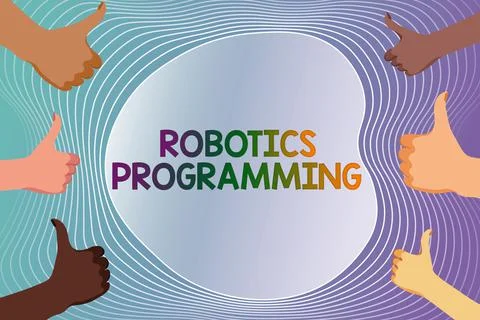 Writing displaying text Robotics Programming. Business showcase software that Stock Illustration