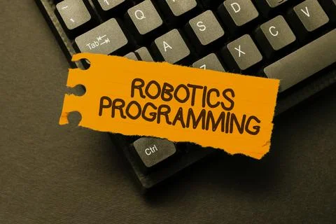 Writing displaying text Robotics Programming. Business overview software that 스톡 사진