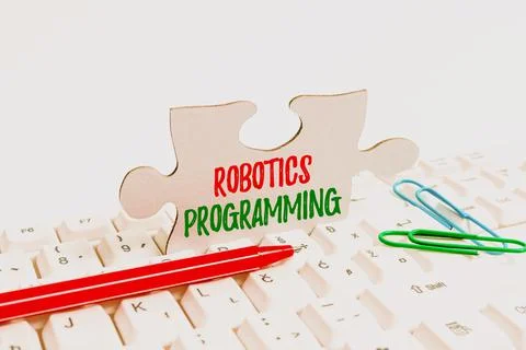 Writing displaying text Robotics Programming. Business concept software that Foto stock