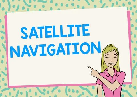 Writing displaying text Satellite Navigation. Word for system providing Illustrazione stock