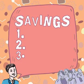 Writing displaying text Savings. Concept meaning process of setting aside a Illustrazione stock