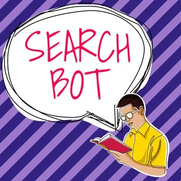 Writing displaying text Search Bot. Word for a program that runs automated tasks Stock Illustration