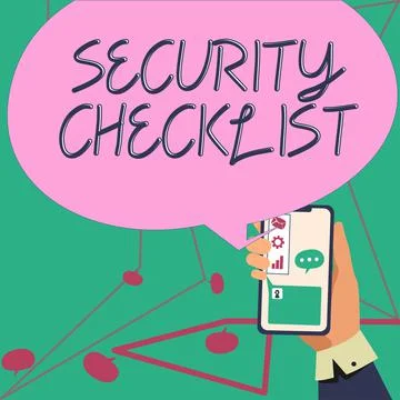 Writing displaying text Security ChecklistProtection of Data and System Guide on Stock Illustration