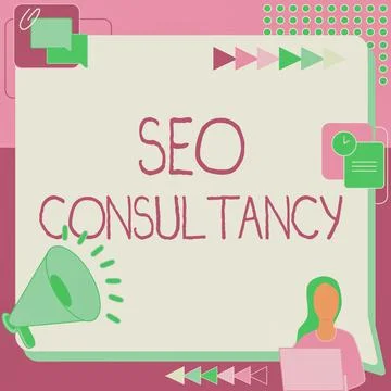 Writing displaying text Seo Consultancy. Business idea specialize in evaluating Illustrazione stock