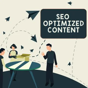 Writing displaying text Seo Optimized Content. Business idea Making website p Stock Illustration
