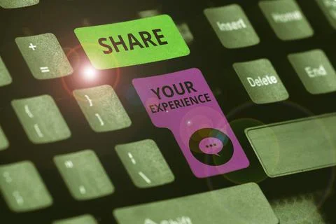 Writing displaying text Share Your Experience. Business concept tell us your Stock Photos