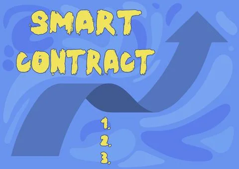 Writing displaying text Smart Contract. Word for digital agreement to control Ilustração Stock