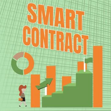 Writing displaying text Smart Contract. Word for digital agreement to control Ilustração Stock