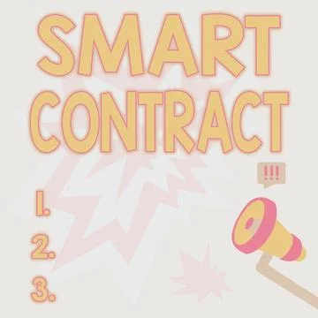 Writing displaying text Smart Contract. Internet Concept digital agreement to Ilustração Stock