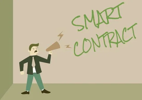 Writing displaying text Smart Contract. Business idea digital agreement to Ilustração Stock