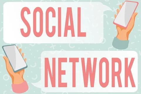 Writing displaying text Social Network. Business overview Interactions Sharing Illustrazione stock