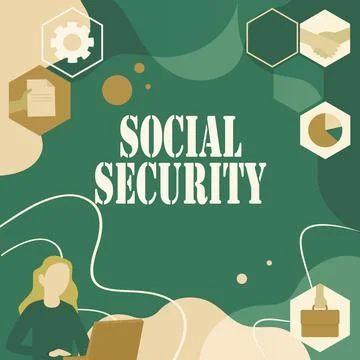 Writing displaying text Social Security. Business overview assistance from state Stock Illustration
