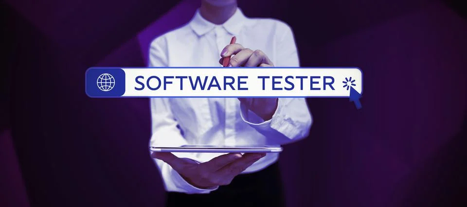 Writing displaying text Software Tester. Business idea implemented to protect Foto stock