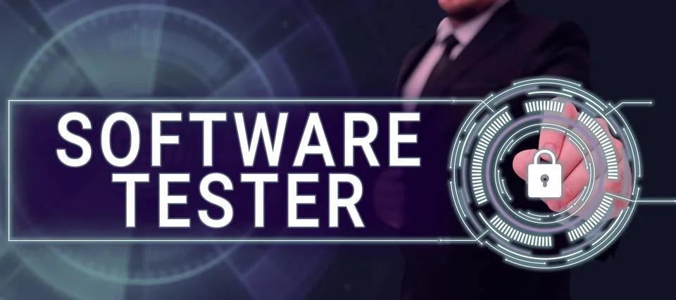Writing displaying text Software Tester. Business showcase implemented to Photos