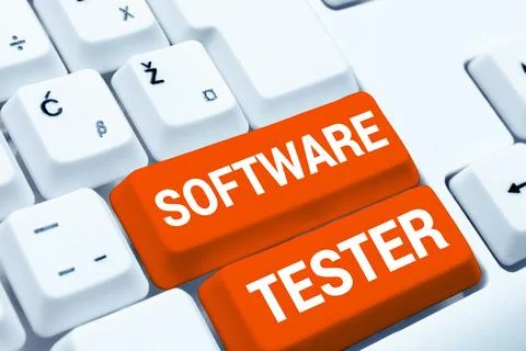 Writing displaying text Software Tester. Word Written on implemented to protect Fotos Stock