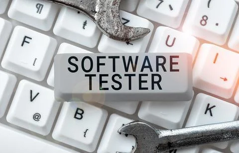 Writing displaying text Software Tester. Word Written on implemented to protect Fotos Stock