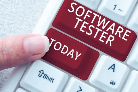 Writing displaying text Software Tester. Business showcase implemented to Foto stock