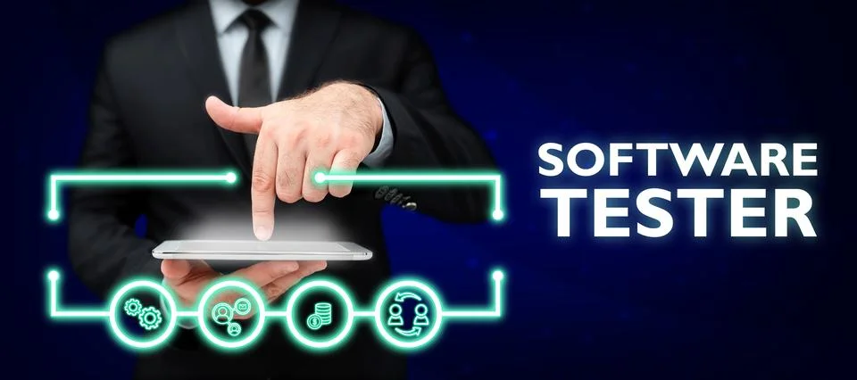 Writing displaying text Software Tester. Business overview implemented to Foto stock