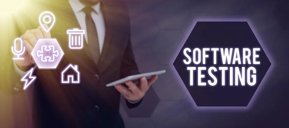 Writing displaying text Software Testinginvestigation provide information about Foto stock