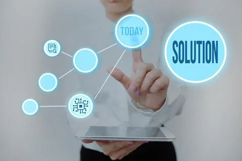 Writing displaying text Solution. Concept meaning the ways to solve a problem or 写真素材