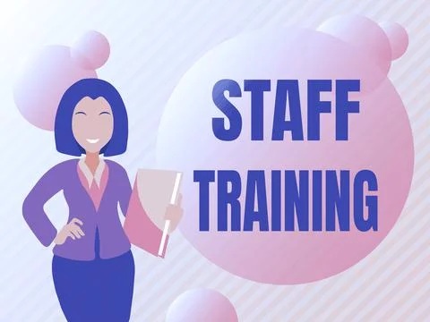Writing displaying text Staff Training. Business overview learn specific Stock Illustration