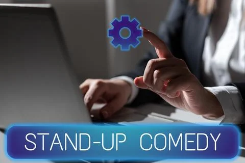 Writing displaying text Stand Up Comedy. Word for Comedian performing speaking Foto stock