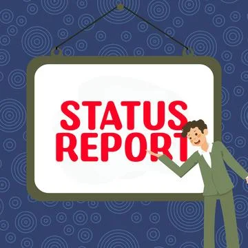Writing displaying text Status Report. Word for Update Summary of situations as Stock Illustration