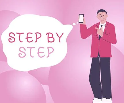 Writing displaying text Step By Step. Word for Slow progress Road to success 스톡 일러스트